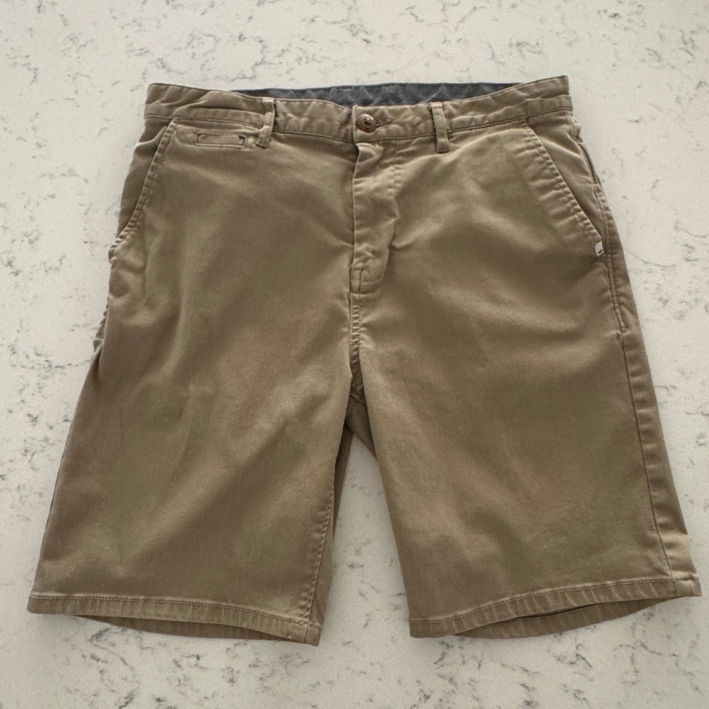Quiksilver Chino Shorts Mens 32 Khaki Brown Cotton Blend Stretch Flat Front